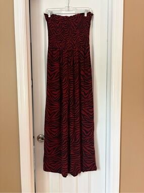 LOFT Beach Red and Black Zebra-Print Strapless Jumpsuit Size Large